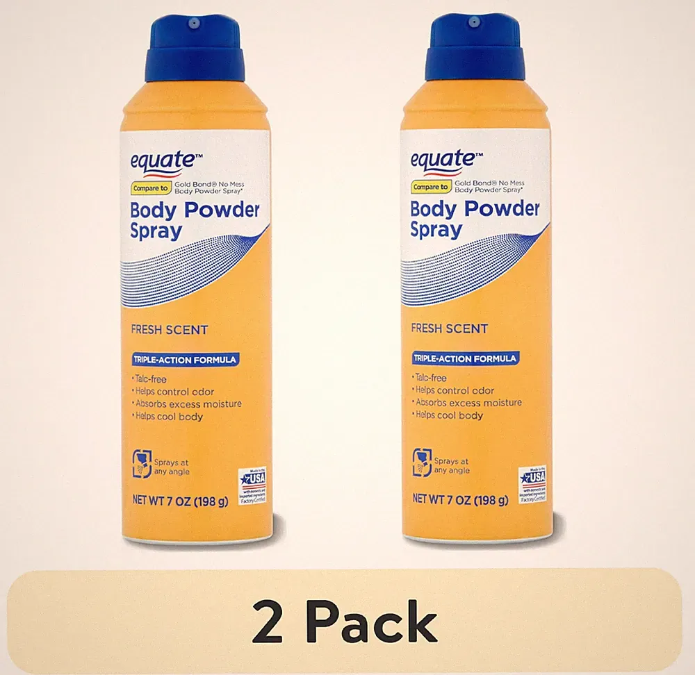 2 Pack Equate Fresh Scent Body Powder Spray for Moisture and Odor Control, 7 oz
