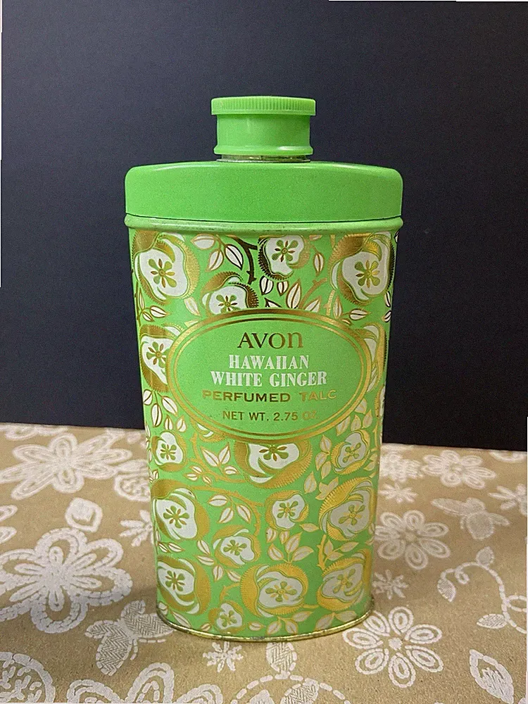 Vintage Avon Hawaiian White Ginger Perfumed Talc Powder Talcum Powder in Tin