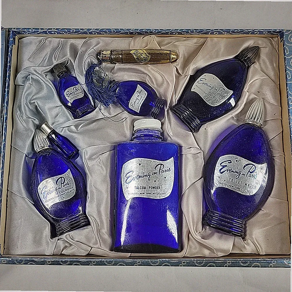 Vintage Evening in Paris Bourjois 8 Piece Box Set 1940's Powder Cologne Perfume