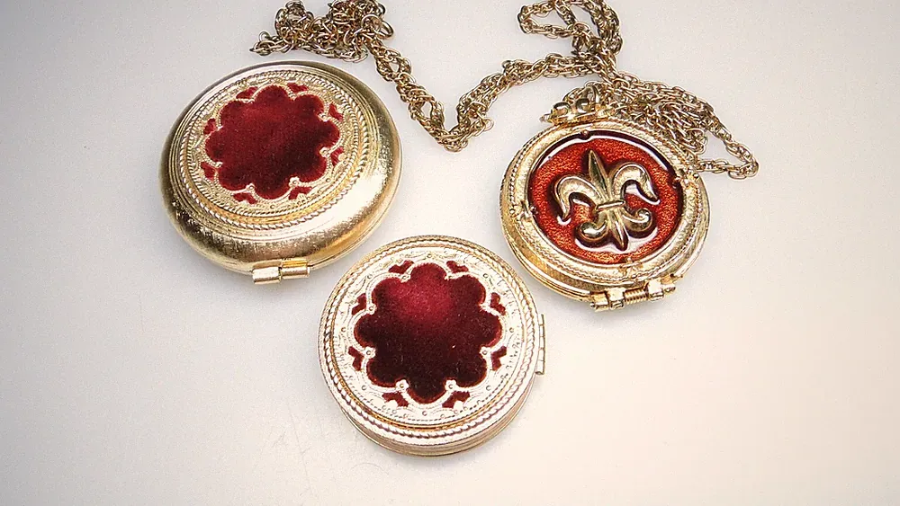 Vintage Perfume Solid Compacts Fleur De Lis Corday Revlon 3pc Lot